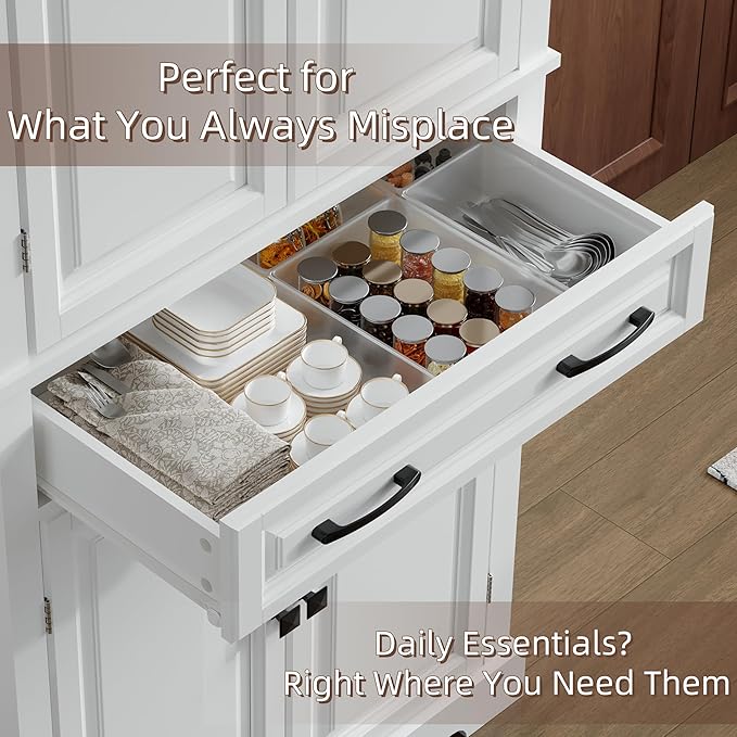 72" Tall Kitchen Pantry Cabinet, White Wooden Storage Cabinet with Drawer, Adjustable Shelves & Anti-Tip Device, Freestanding Bathroom Storage Cabinet, Pantry Cabinets for Kitchen Storage