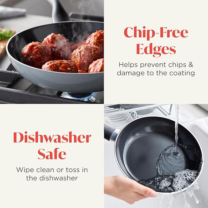 Deco 11??Nonstick Frying Pan Skillet, Made in Italy, Diamond Ceramic PFAS-Free, Dishwasher & Metal Utensil Safe, Durable Gloss Enamel Finish, Stay-Cool Handle, High Walls-Extra Room, Gray
