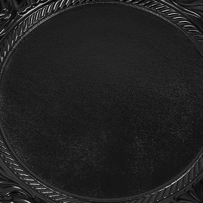 150pcs Black Charger Plates, 13" Round Reusable Decorative Flower Relief Carving Bulk Chargers for Dinner Plates, Wedding, Bridal Shower