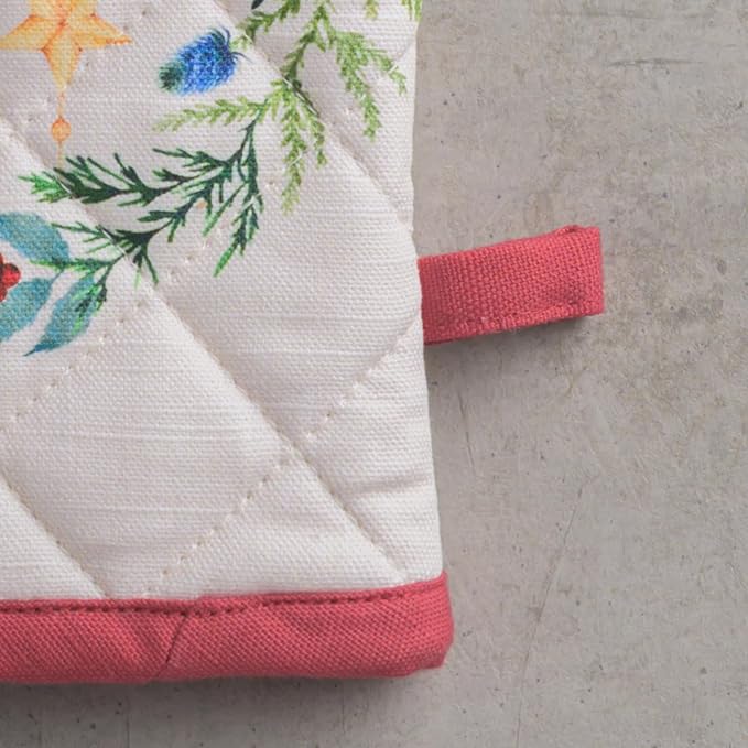 Maison d' Hermine Oven Gloves 100% Cotton Oven Mitt 7" x 13" with Loop Heat Resistant BBQ Cooking Gloves for Thanksgiving Christmas Decorations Baking Handling Hot Pans (Pack of 1, Holly Time)