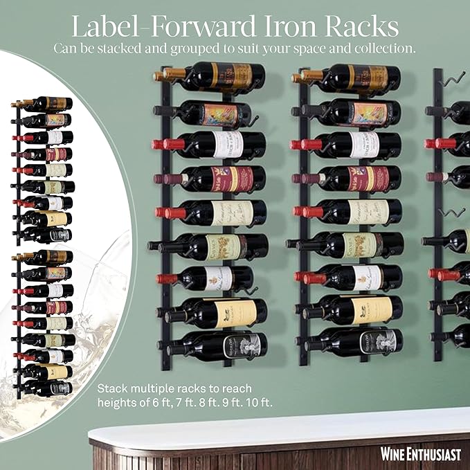 Wine Enthusiast N'FINITY 18 Bottle Wall Mounted Metal Wine Rack ??Label Forward Wine Rack with Easy Installation - 3' Tall, 2 Column Deep (Black)