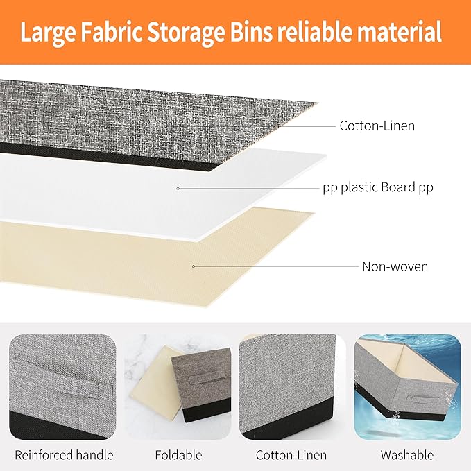 Linen Folding Storage Bins, 3 Pack Large Storage Baskets, Washable, Clothing Storage Bins with Handle, Closet Organizer for Storage Sweater,Sheets (gray black, 18쩍"x11"x8쩍")