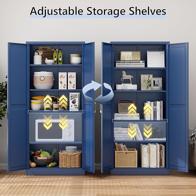 71??Metal Tall Kitchen Pantry Cabinet,Storage Cabinet with Doors and Adjustable Shelves,Modern Kitchen Hutch Cabinets,Freestanding Cupboard for Dining Room