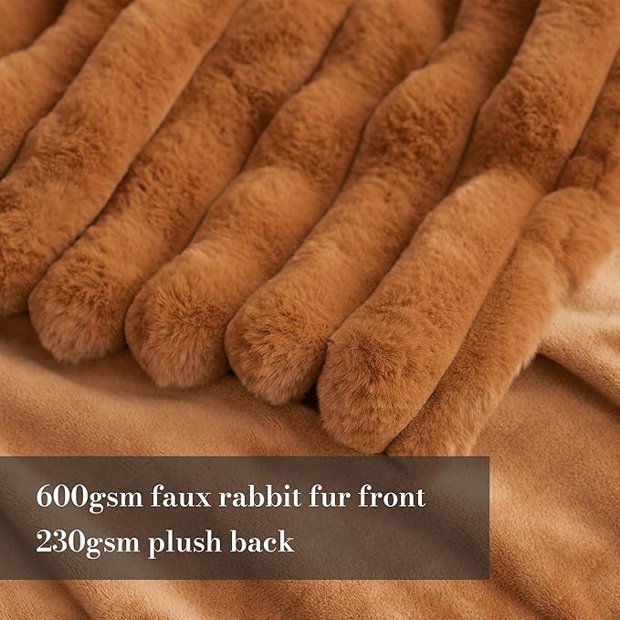 Am챕lie Home Faux Fur Throw Blanket for Couch, Cozy Fuzzy Fluffy Fur Luxurious Soft Striped Plush Gift Blankets for Family Sofa Chair Bedroom, 55"x70", Brown