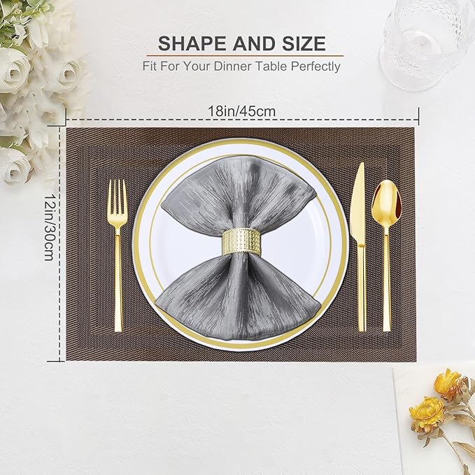BETEAM Placemats Set of 12, Woven Vinyl Placemat for Dining Table Washable Wipeable Kitchen Place Mats Durable Indoor Outdoor Table Mats