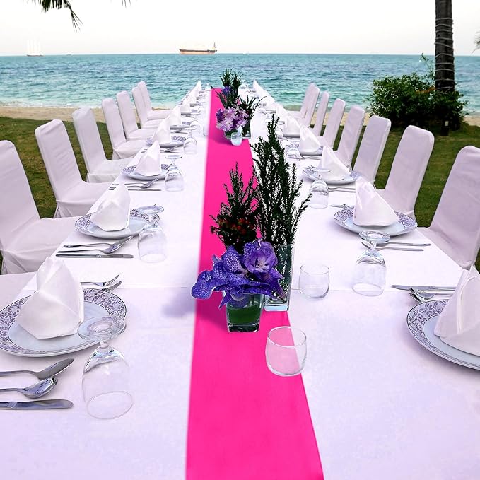 Bencailor 24 Pcs Hot Pink Satin Table Runner Bulk 12 x 108 Inches Long Table Runners Bright Smooth Fabric Tablecloth for Wedding Banquet Birthday Valentines St Patrick's Day Party Decorations