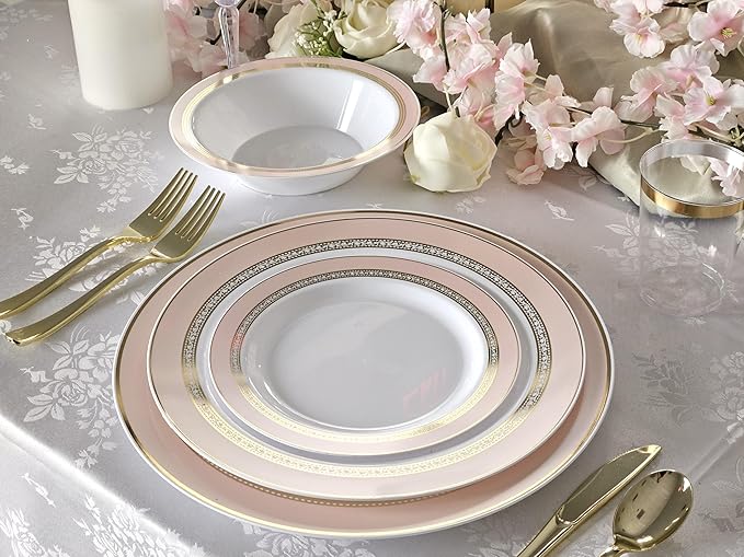" OCCASIONS " 40 Piece Chargers pack Wedding Party 12'' Disposable Plastic Charger Plates/Chargers (Ritz Blush & Gold)