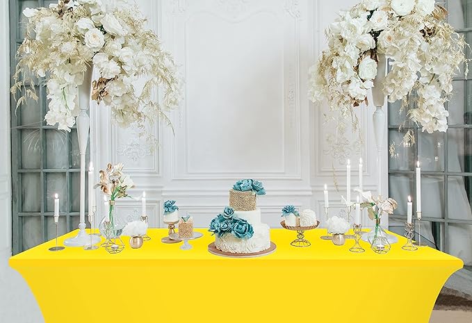 Utopia Kitchen Spandex Tablecloth 2 Pack [6FT, Yellow] Tight, Fitted, Washable and Wrinkle Resistant Stretch Table Cloth Rectangle Cover for Trade Show, Weddings & Parties [72Lx30Wx30H Inch]
