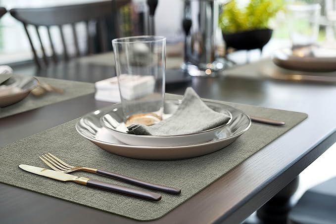More D챕cor Faux Leather Placemats Set of 6 for Dining Table ??Waterproof, Wipeable, Washable, Stain & Heat Resistant, Non-Slip Table Mats ??12 X 17 Inch, Light Grey