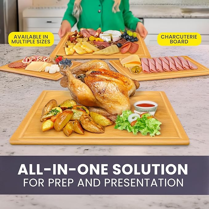 Glue-Free Surface??2XL Extra Large Bamboo Cutting Board Set of 4 ??Small, Medium, XL, and Oversized Sizes from Chopping Vegetables to Carving Meat & Turkey for Large Family Meal Prep and Gatherings