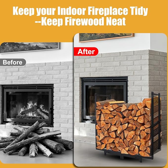 Firewood Rack Outdoor, 30"L x 31"H inch Indoor Fire Wood Pile Storage Stacker, Rustproof Waterproof Log Rack for Fireplace Wood Organizer