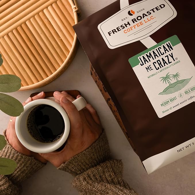 Fresh Roasted Coffee, Jamaican Me Crazy Flavored Coffee, 5 lb (80 oz), Medium Roast, Kosher, Ground