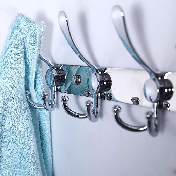 Dseap Coat Rack Wall Mount - 29.5??Long 8-Tri-Hooks Heavy Duty Coat Hanger Rail Wall Hooks for Hanging Coats Hats Clothing Clothes Purse Mudroom Entryway, Chromed