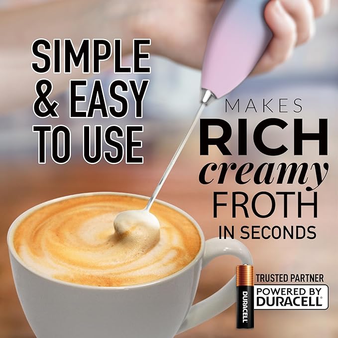 Zulay Kitchen Handheld Milk Frother with Duracell AA Batteries ??Ultra Fast Electric Mixer & Foam Maker, Easy-Clean Drink Mixer for Coffee & More - Lavender