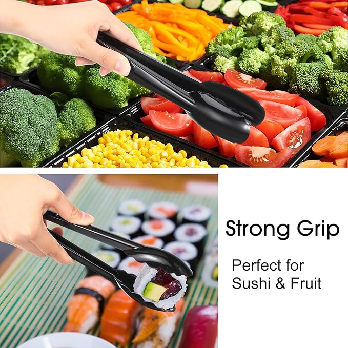 Patelai 36 Pcs Disposable Plastic Serving Utensils Set Including Black Disposable Serving Spoons Forks and Tongs Plastic Buffet Ware Supplies for Party Catering Restaurant Picnic Dinner