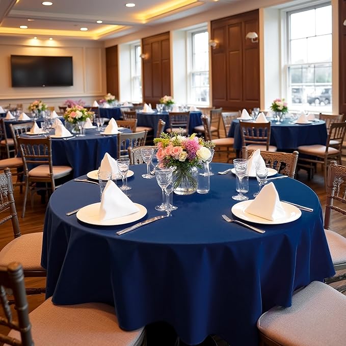 sancua Navy Blue Round Tablecloths 70 Inch, 6 Pack - Circle Fabric Cloth Table Cloths for Wedding Party Banquet Birthday, Washable Polyester Table Cover (Fit 20-58 Inch Tables)