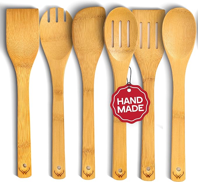 Wooden Spoons for Cooking set of 6 ??Premium Wooden Spoons and Wooden Utensil set for everyday use ??Versatile Cooking utensils set safe for nonstick pans ??Durable wooden spoon kitchen utensils set