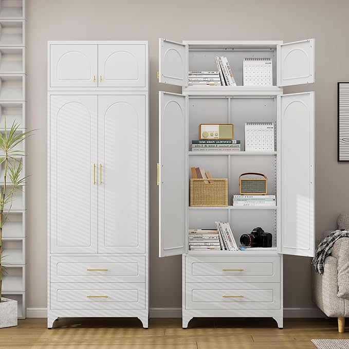 90??Tall Kitchen Pantry Cabinet,Storage Cabinet with Doors and Adjustable Shelves,Modern Kitchen Hutch Cabinets,Freestanding Cupboard for Dining Room