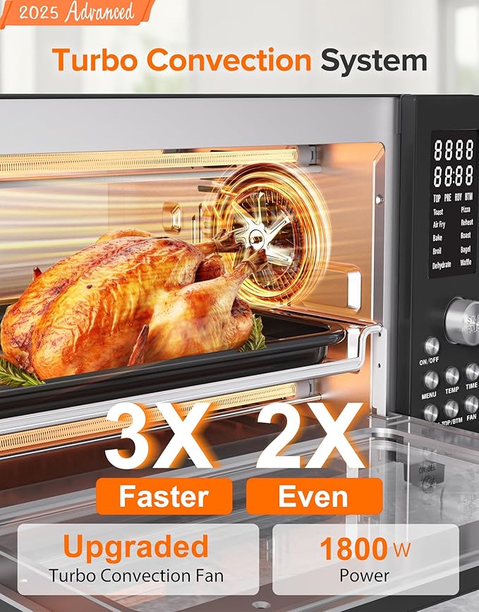 Nuwave Bravo Pro Smart Air Fryer Toaster Oven Combo, Airfryer Convection Oven Countertop, 10-in-1 Functions with Quicker & Even Crisp Technology, 1800W, 50-450째F, PFAS-Free, 21QT, Black
