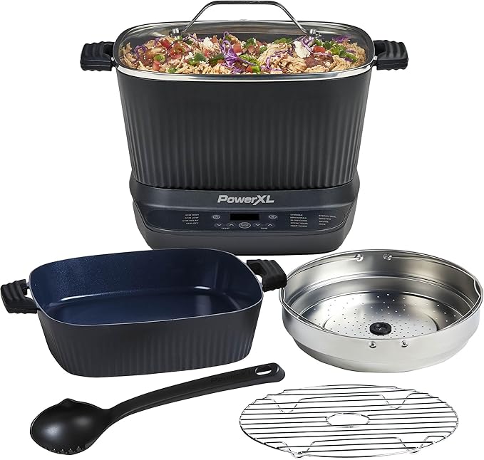 STIRMAX DELUXE 7.5 Quart Digital Multi-Cooker with Automatic Paddle to Stir and Shred, 9 in 1 programmable presets to Saut챕, Sear, and Brown Food Before Simmering ??Accessories, Skillet, & Cookbook