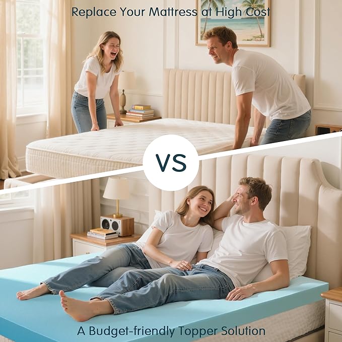 SyMax King Mattress Topper, Gel Infused Memory Foam Mattress Topper, Soft Bed Topper Mattress Pads for Bed, Sofa, RV, CertiPUR-US Certified, Blue, 3 Inch
