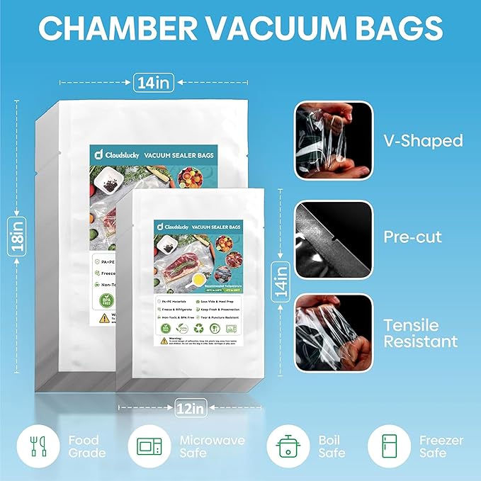 Chamber Vacuum Sealer Bags,14"x18" 200 Pcs Pre-cut Chamber Machine Pouches,Heavy Duty Chamber Vacuum Bags for Commercial Sealer,Food Storage,Meal Prep,Sous Vide,Meat Cheese Goods, BPA Free