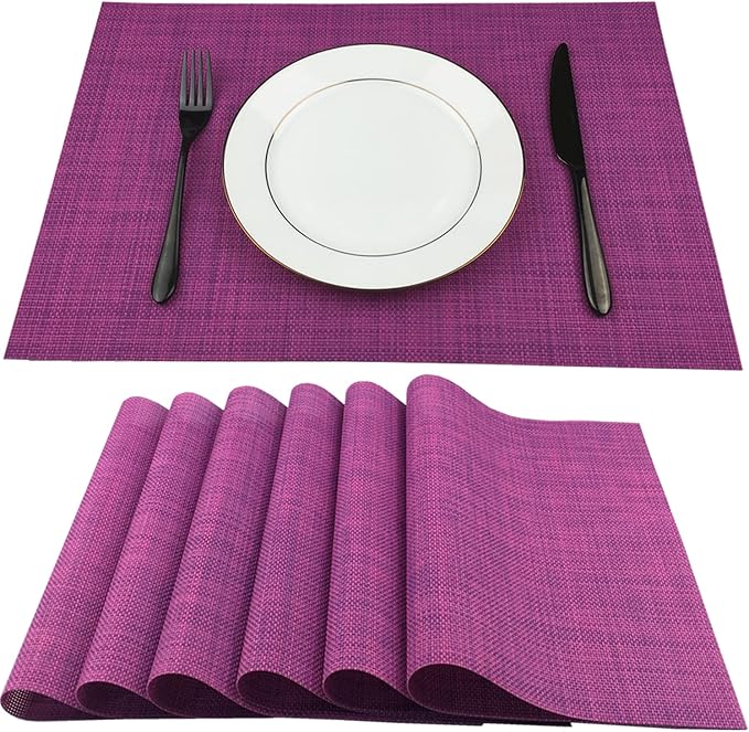 WAZAIGUR Placemats,Easy to Clean Crisscross Woven Vinyl Place Mats Durable Non-Slip Heat Resistant Table Mats,Placemats for Kitchen Table Set of 6,Purple