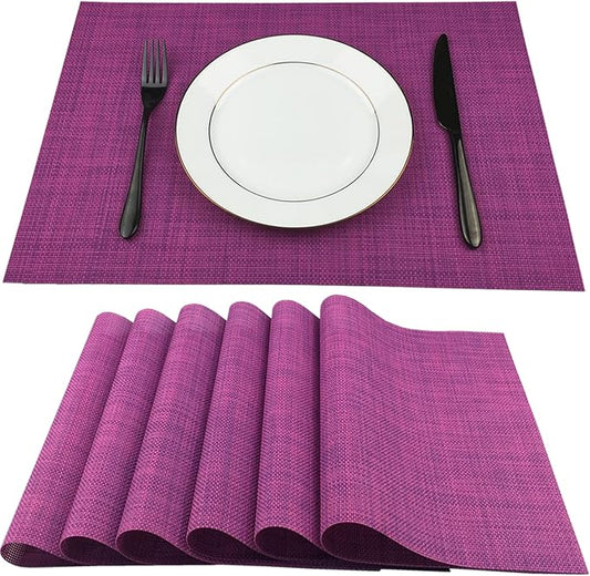 WAZAIGUR Placemats,Easy to Clean Crisscross Woven Vinyl Place Mats Durable Non-Slip Heat Resistant Table Mats,Placemats for Kitchen Table Set of 6,Purple