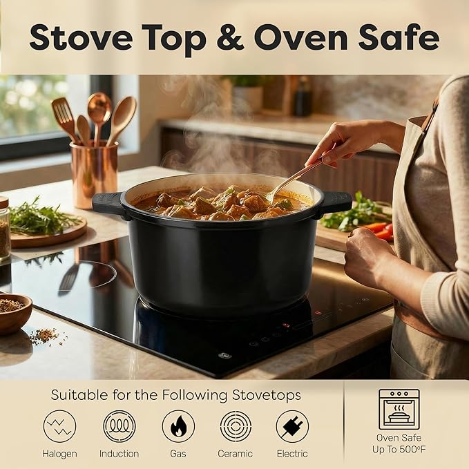Gotham Steel 5 Qt Lightweight Dutch Oven Pot with Lid & Holders, Ceramic Non Toxic, Oven Safe & Even Heat Retaining Dutch Oven for Bread Baking Sourdough, Soup, Casserole, 70% Lighter than Cast Iron