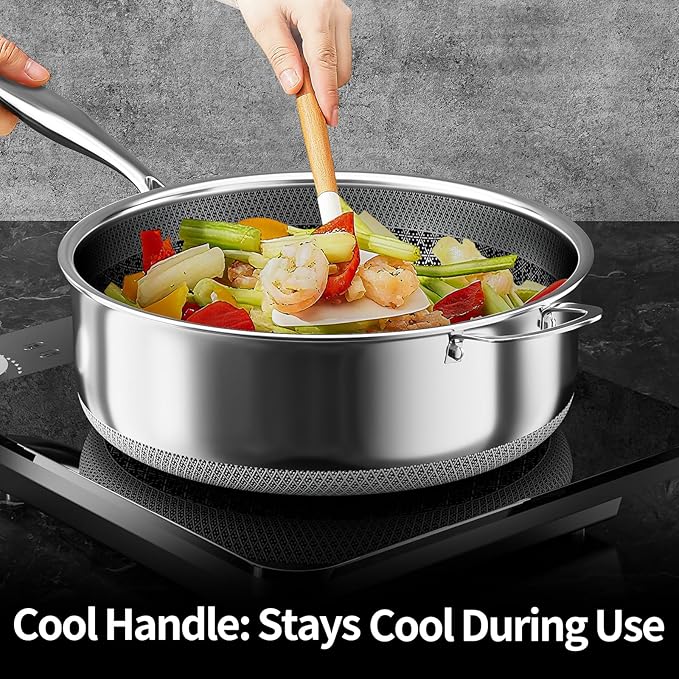 15-Piece 5 Ply Stainless Steel Cookware Set with Lids, Pots and Pans Set Non Stick, Non-Toxic Kitchen Utensils Set for Induction, Oven, Dishwasher Safe, RV Essentials, Kitchen Appliances