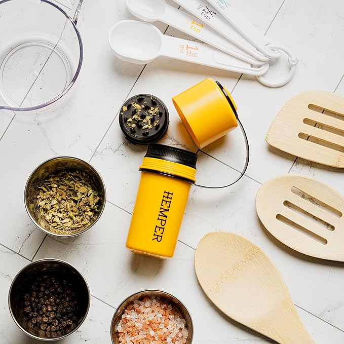 Hemper Keeper 3?멼n?? Herb Grinder with Dual Storage Container - Smell?멠roof, Airtight & Water?멢esistant - Built?멗n Removable Grinder, Dual Compartments for Flower & Ground - (Yellow & Black)