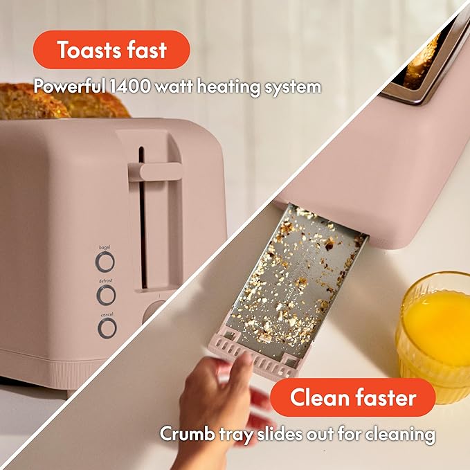 bella 4 Slice Slim Toaster, Fits-anywhere??Kitchenware, 6 Setting Shade Control with Reheat & Cancel Buttons, Fits Sourdough, 10??Long Slot, Anti Jam & Auto Shutoff, 900 Watt, Blossom