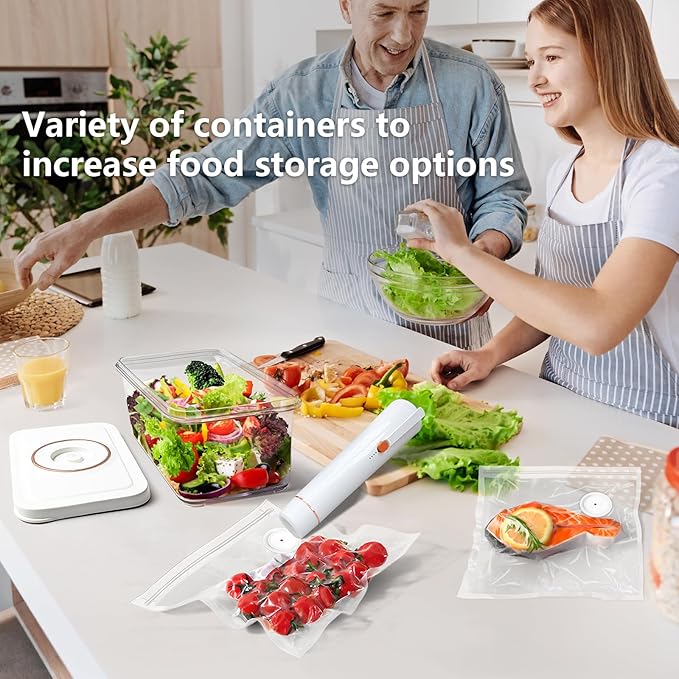 Vacuum Sealer, Vacuum Sealer for Food Compact Handheld Vac Seal Machine, Seal Meal Saver Portable Food Sealer (Vacuum Sealer Machine + 3 Food Storage Containers + 30 Reusable Bags)