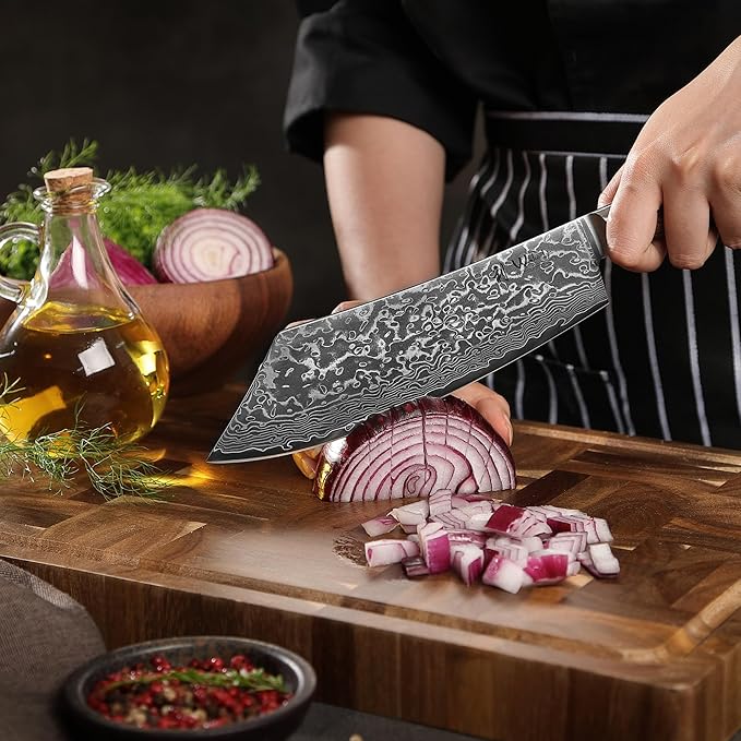 Wakoli EDIB Pro Premium Grill and Block Knife ??Japanese Style Kitchen Knife | 7.9-Inch Blade Made of 67 Layers of Real Big Master Steel with Pakka Wood Handle | Professional Cooking Tool