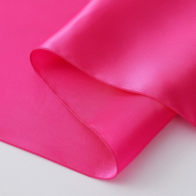 Horbaunal 6 Pack Satin Runners 12 x 108 Inch Bright Silky Smooth Satin Table Runners for Birthday Wedding Party Banquets, Hot Pink