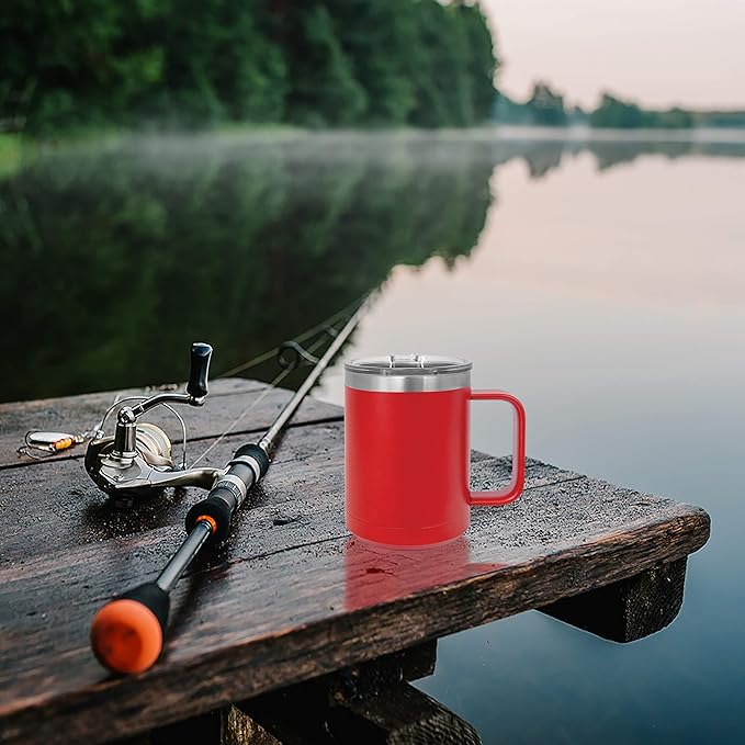 Clear Water Home Goods - (Bulk Pack of 12-15 oz Double Wall Coffee Mug with Lid and Handle, Double Insulated Stainless Steel Travel Tumbler Cup - Powder Coated - Red