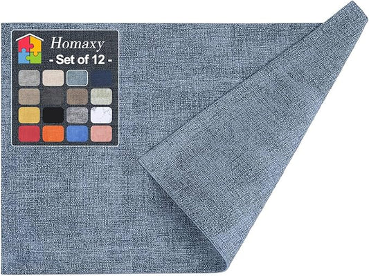 Homaxy Faux Leather Heat Resistant Placemats for Dining Table Set of 12, Waterproof Wipeable Washable PU Table Mats, Easy to Clean Anti-Slip Place Mats, 11.8" x 17", Blue