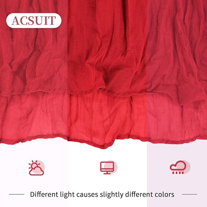 4 Pack Red Cheesecloth Table Runner 20 x 120 inch Gauze Table Runners 10 FT Long,Semi Sheer Boho Cheese Cloth Fabric Table Runner Bulk for Party,Wedding,Baby Shower,Bridal Shower Decoration