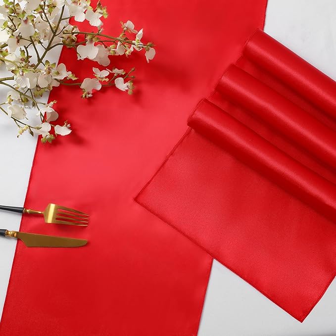 Horbaunal 6 Pack Satin Runners 12 x 108 Inch Bright Silky Smooth Satin Table Runners for Birthday Wedding Party Banquets, Red
