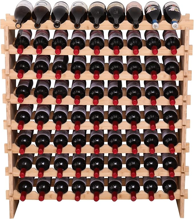 Wine Rack Bamboo Wood Stackable Storage Freestanding Wooden Wine Rack Wine Cooler 72 Bottle and 90 Bottle (72 Bottle)