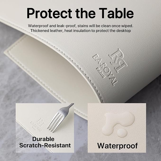 Baroyal Faux Leather Placemats Set of 6 Vinyl Washable Wipeable Table Mats for Kitchen Dining Table Heat Resistant Waterproof Modern Indoor/Outdoor Placemats Non-Slip Easy Clean Place Mats-Cream White
