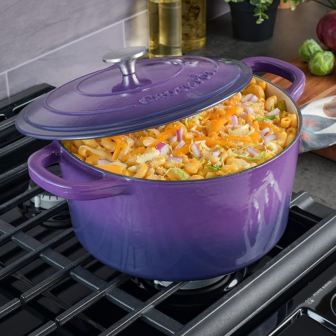 Crock-Pot Artisan 7-Quart Round Enameled Cast Iron Dutch Oven ??Lavender Purple, Durable Heavy-Duty Cookware for Slow Cooking, Baking, Roasting with Lid