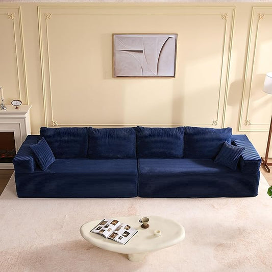 138" Modular Sofa Memory Foam Sectional Couches for Living Room, Sleeper Sofa Bed, Corduroy, Blue