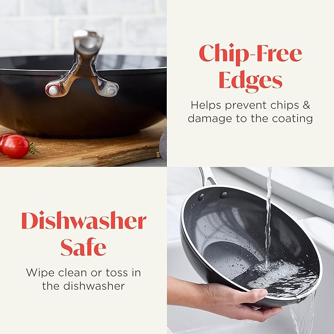 Orfeo 11??Nonstick Wok Pan, Made in Italy, Diamond Ceramic PFAS-Free Cookware, Induction Ready, Scratch Resistant, Laser-Fused Surface for Durability, Dishwasher Safe, Black