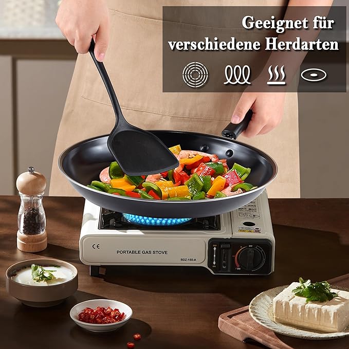 Nonstick Frying Pan Set - Iron Frying Pan 3-Piece Set (8", 10", 12") + 2 Silicone Spatulas, With Premium Nonstick Coating, Up to 450째F, Skillet Suitable for Induction, Gas & More