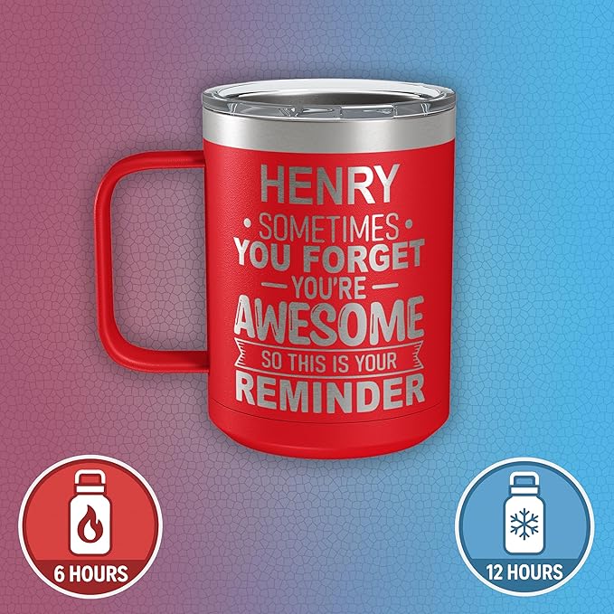 Personalized Inspirational Travel Coffee Mug, Inspirational Gifts for Men Dad Wife Sister Women, Custom Birthday For Him Her, Customized You?셱e Awesome Tumbler, Teacher Coworker Gifts 15oz Red
