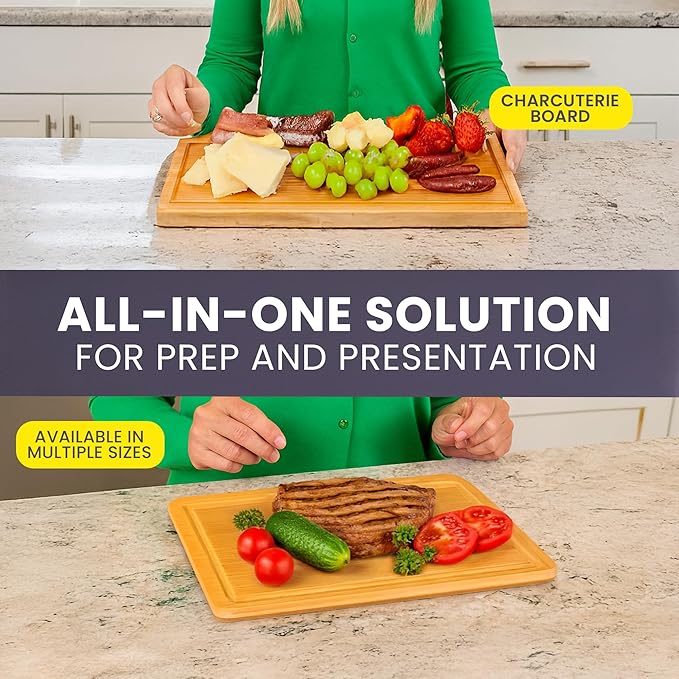 Bamboo Cutting Board ??15 Inch Wood Cutting Boards for Kitchen with Glue-Free Surface??& Juice Groove ??Non-Toxic, FSC-Certified, Durable Wooden Chopping Board - Rectangle