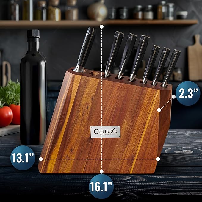 Cutluxe Kitchen Knife Set ??8 Pcs Professional Chef Knife Set with Block ??Razor Sharp Knives with Full Tang Design, High Carbon German Steel, Natural Acacia Wood Block ??Artisan Series
