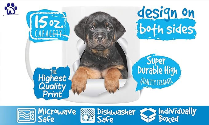 Winston & Bear Rottweiler Mug - Funny Rottie Puppy Dog Ceramic Coffee Mug Gift for Dog Lovers Mom and Dad - Perfect Birthday or Christmas, Father's or Mother's Day Gift (15oz)