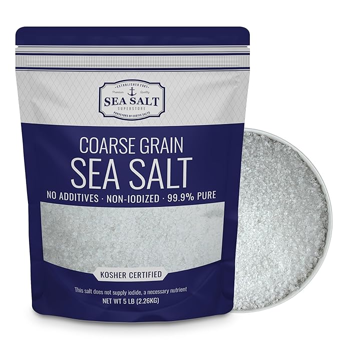 Coarse Sea Salt for Grinder Refill, Coarse Grain Kosher Salt, Non-Iodized Coarse Salt for Cooking, Mineral-Rich Unrefined Baja Salt, 5 lb Bag, Sea Salt Superstore